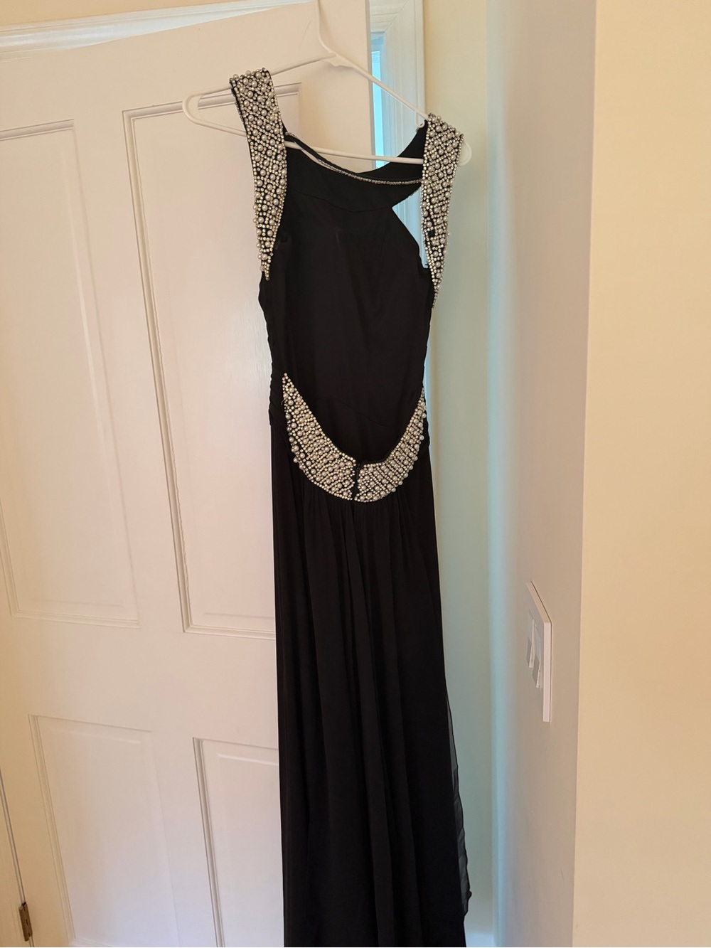 Sherri Hill Black Maxi Dress with Beaded Collar - Picture 5 of 8